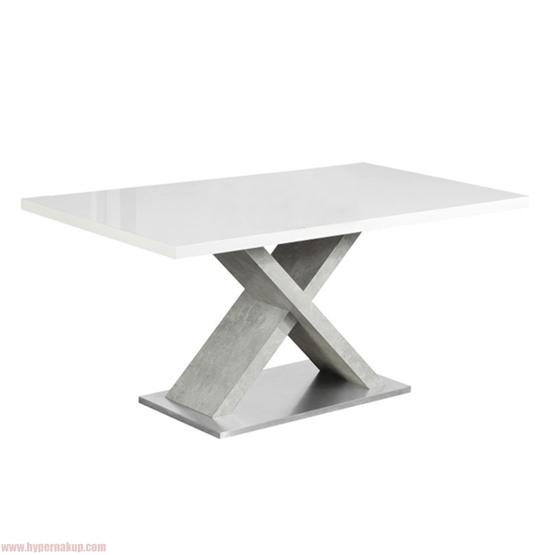 Jedálenský stôl, biela s vysokým leskom HG/betón, FARNEL