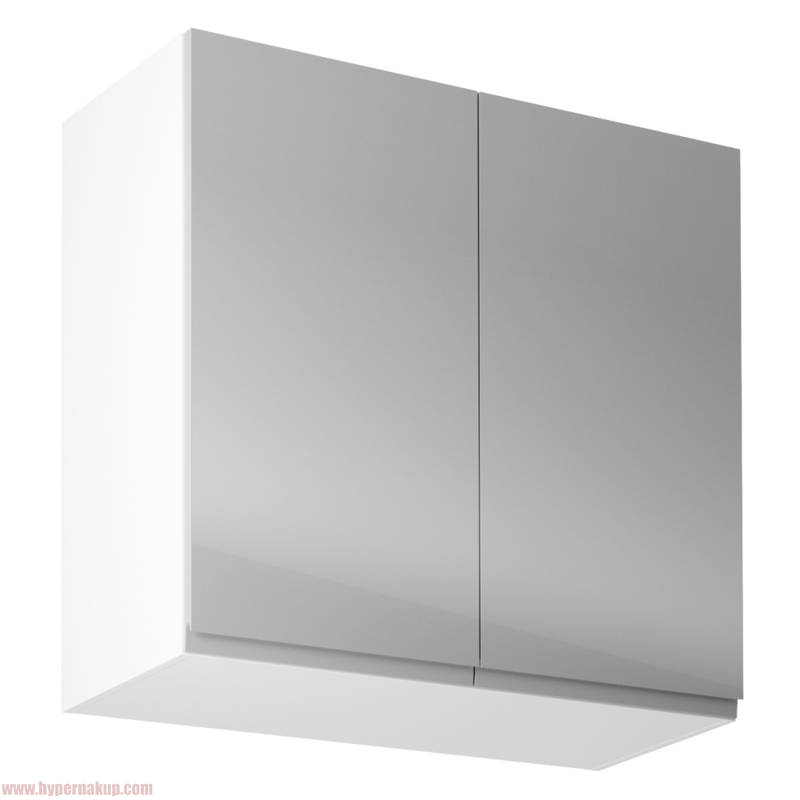 Horná skrinka, biela/sivý extra vysoký lesk, AURORA G80