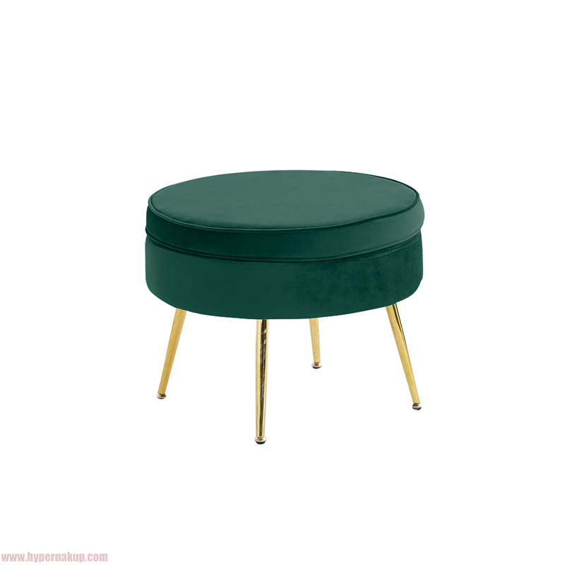 Luxusný taburet, smaragdová Velvet látka/chróm zlatý, Art-deco, NOBLIN TYP 1