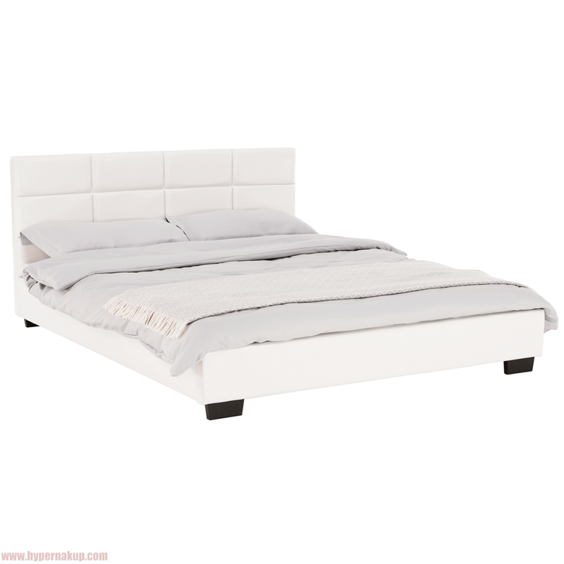 Manželská posteľ s roštom, 160x200, biela textilná koža, MIKEL