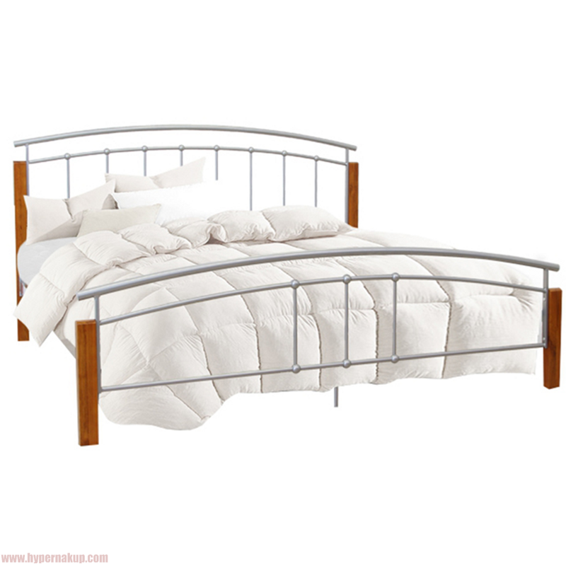 Manželská posteľ, drevo prírodné/strieborný kov, 140x200, MIRELA
