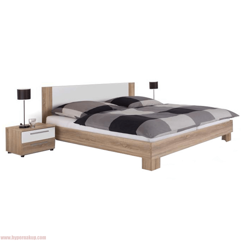 Manželská posteľ, s 2 nočnými stolíkmi, dub sonoma/biela, 180x200, MARTINA